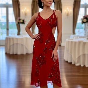 Elegant Red hand Beaded Dress Attitudes by Debra‎